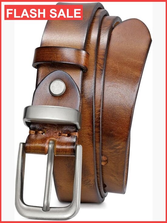 Genuine Leather Belt with Vintage Metal Buckle, Full Grain Cowhide, Adjustable main image 5